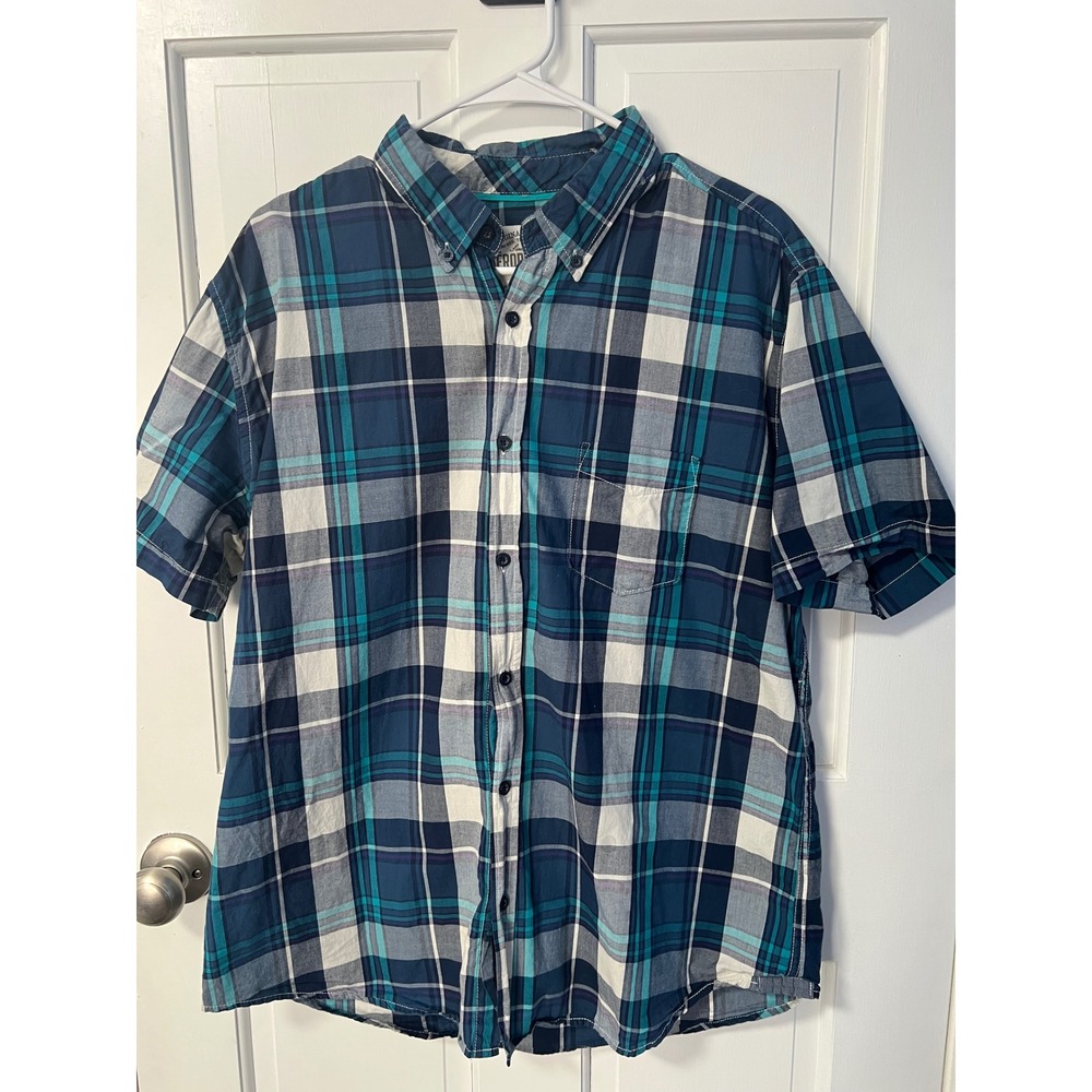 Aeropostale Men Blue Teal Plaid Short Sleeve Button Down Shirt Size Large Cotton - Picture 3 of 6